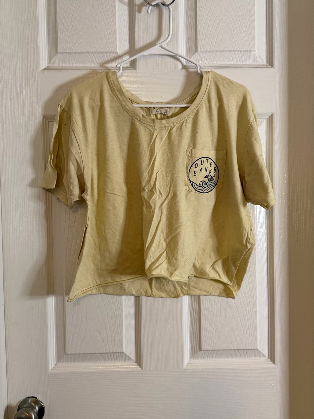 Ocean Drive Pale Yellow Pocket Tee with Wave Logo